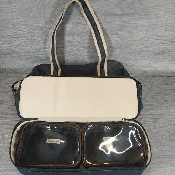 Bath And Body Works Denim Travel Shoulder Bag Tote Blue Matching Cosmetics Bags - Picture 2 of 16